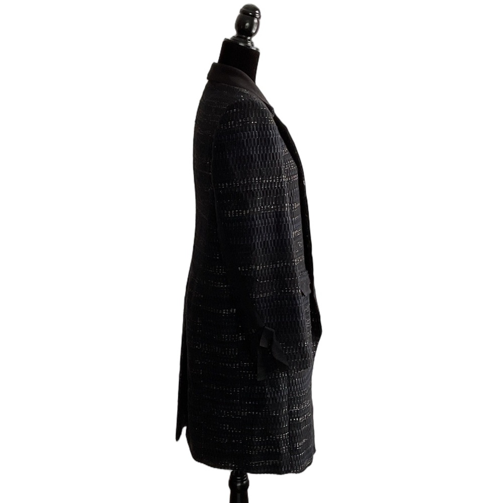 SØSKEN Jacquard Notch Collar Long Jacket Blue Black, size L - Picture 4 of 14